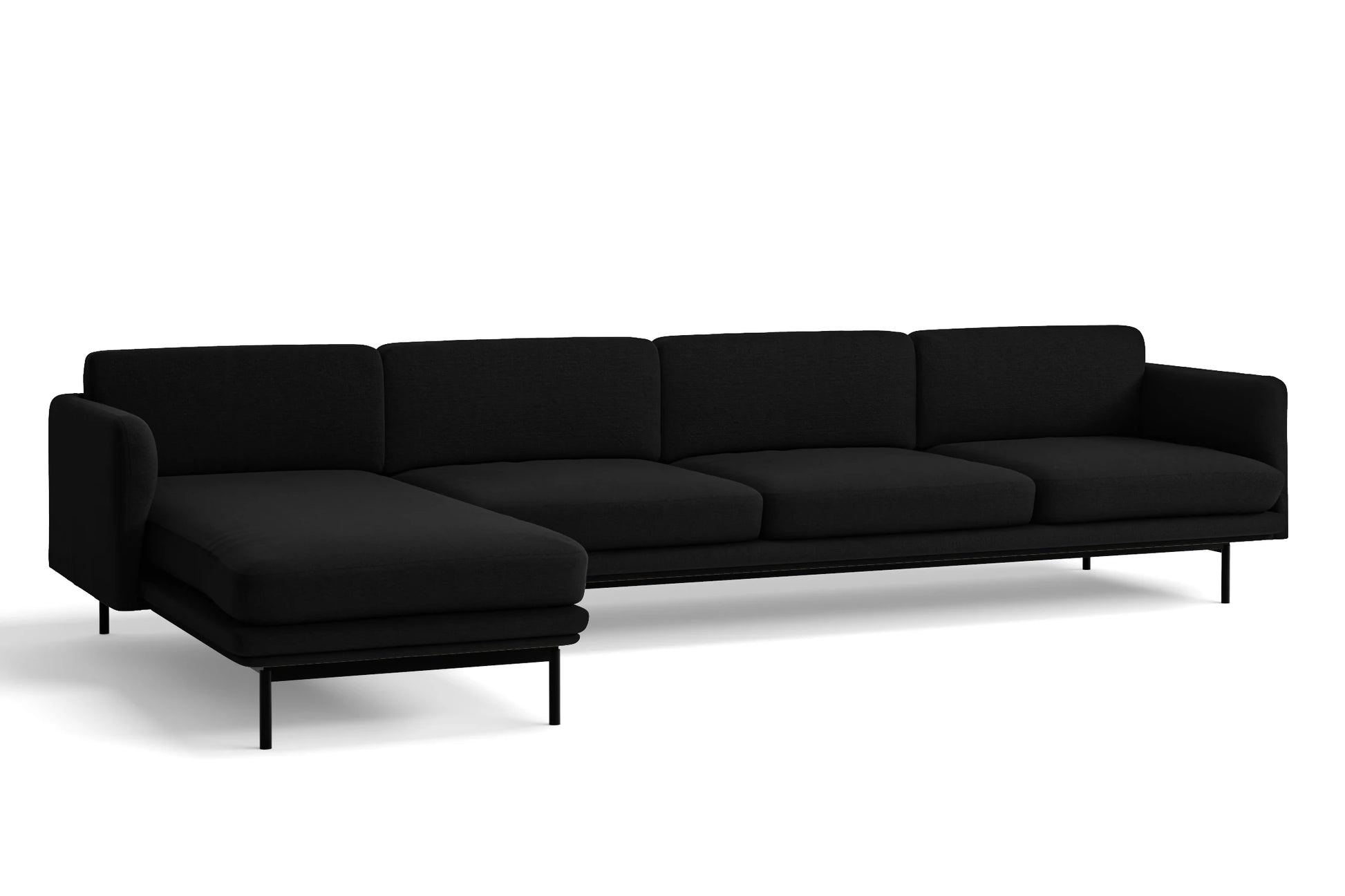 Ancona 4 Seater Left Hand Facing Chaise Lounge Corner Sofa Black Linen Fabric