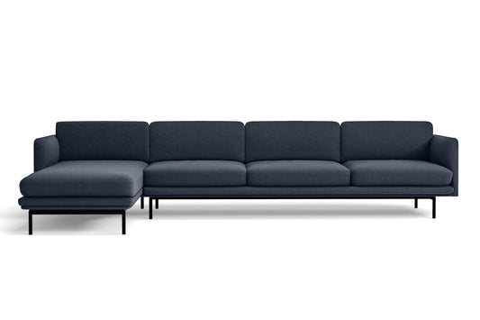 Ancona 4 Seater Left Hand Facing Chaise Lounge Corner Sofa Dark Blue Linen Fabric