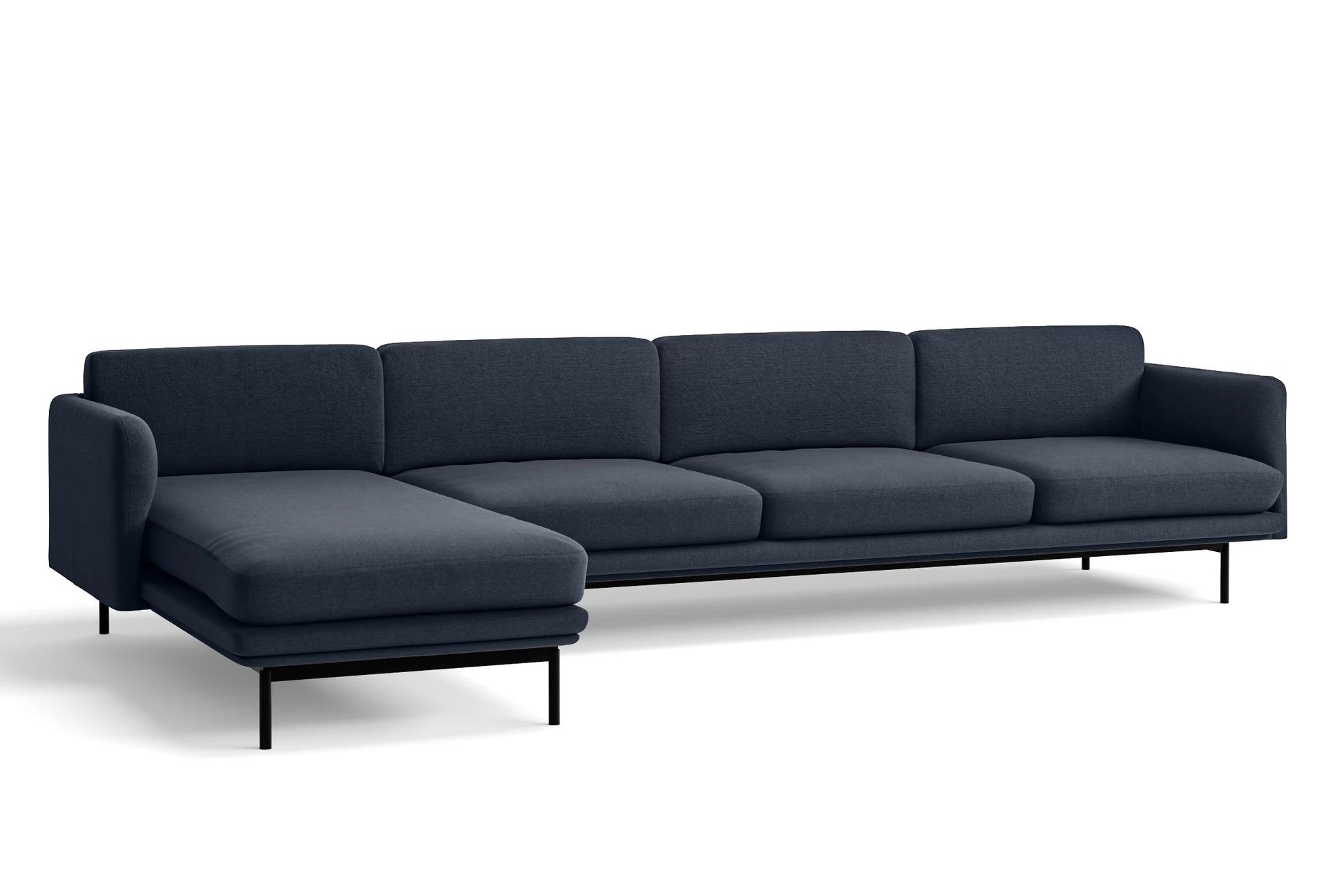 Ancona 4 Seater Left Hand Facing Chaise Lounge Corner Sofa Dark Blue Linen Fabric