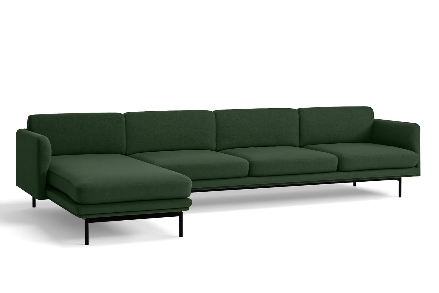 Ancona 4 Seater Left Hand Facing Chaise Lounge Corner Sofa Forest Green Linen Fabric