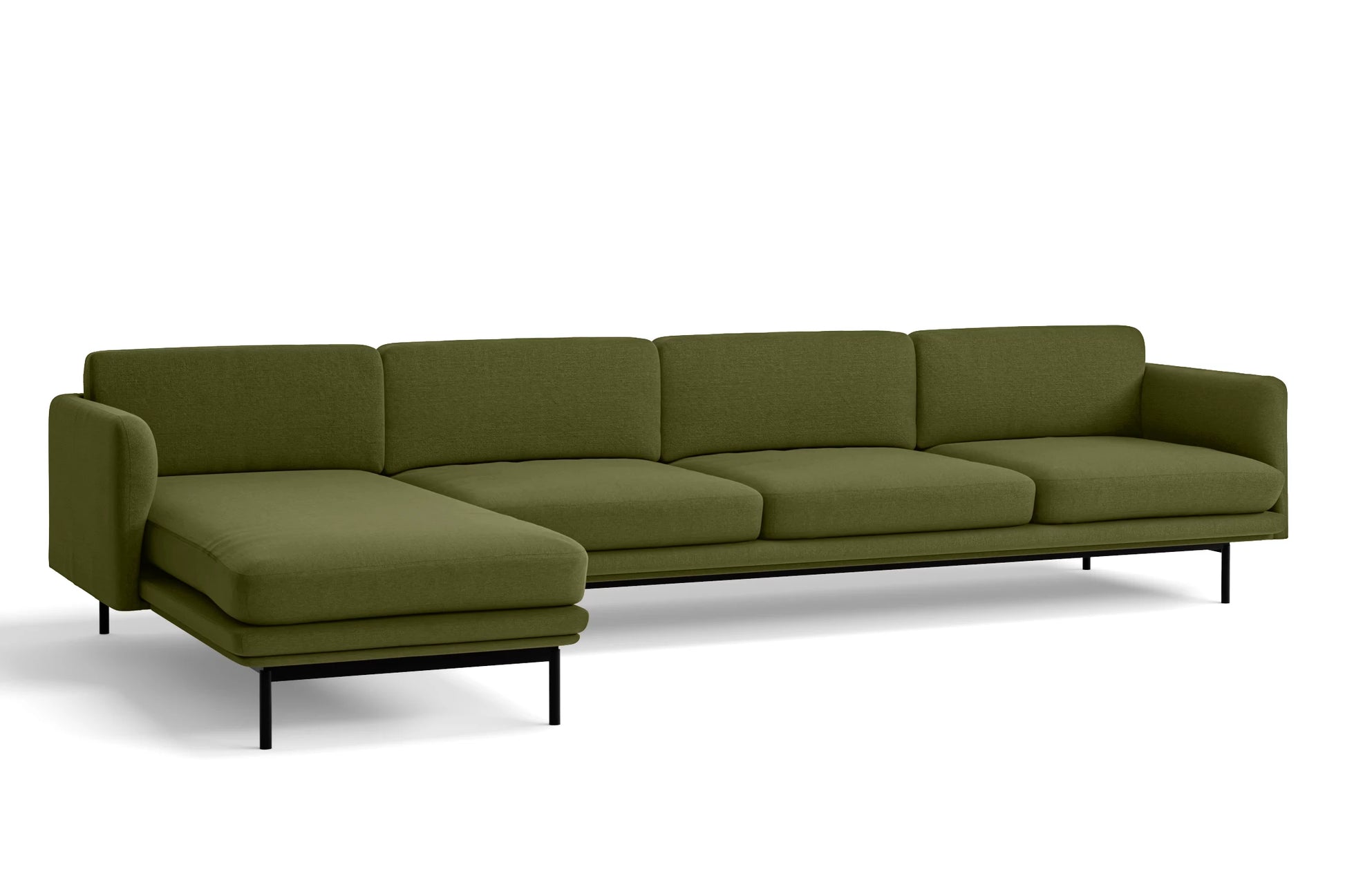 Ancona 4 Seater Left Hand Facing Chaise Lounge Corner Sofa Olive Linen Fabric