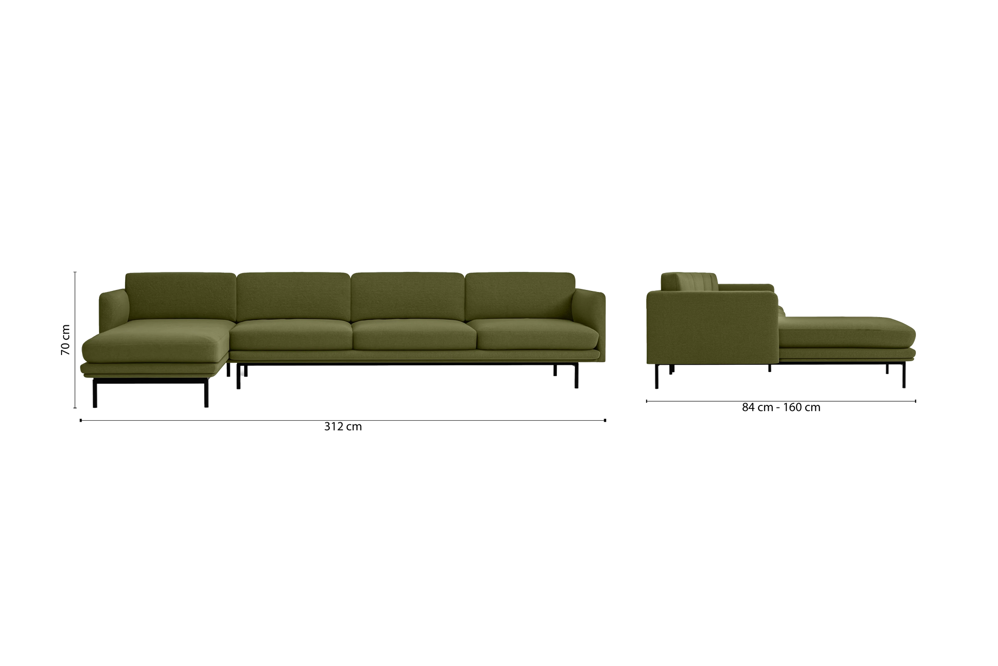 Ancona 4 Seater Left Hand Facing Chaise Lounge Corner Sofa Olive Linen Fabric