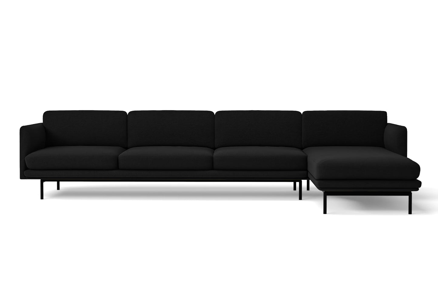 Ancona 4 Seater Right Hand Facing Chaise Lounge Corner Sofa Black Linen Fabric