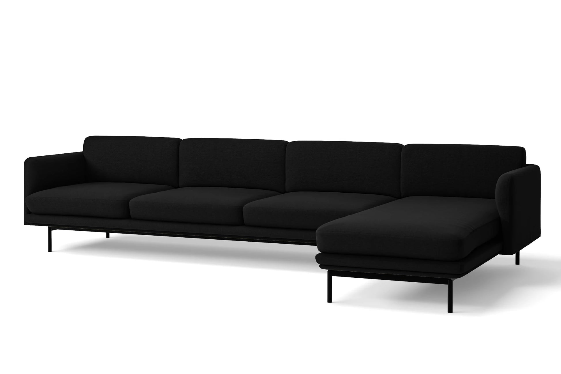 Ancona 4 Seater Right Hand Facing Chaise Lounge Corner Sofa Black Linen Fabric