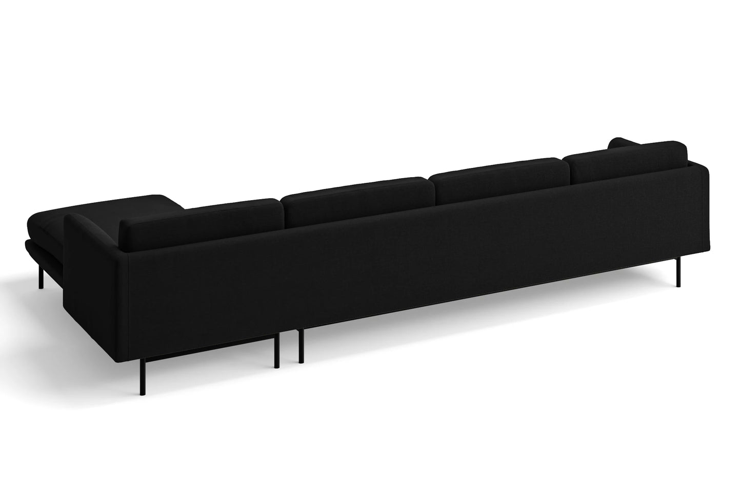 Ancona 4 Seater Right Hand Facing Chaise Lounge Corner Sofa Black Linen Fabric