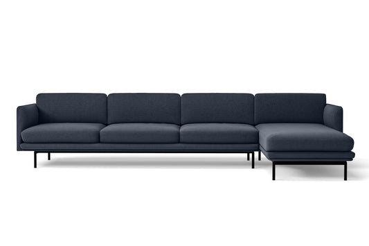 Ancona 4 Seater Right Hand Facing Chaise Lounge Corner Sofa Dark Blue Linen Fabric