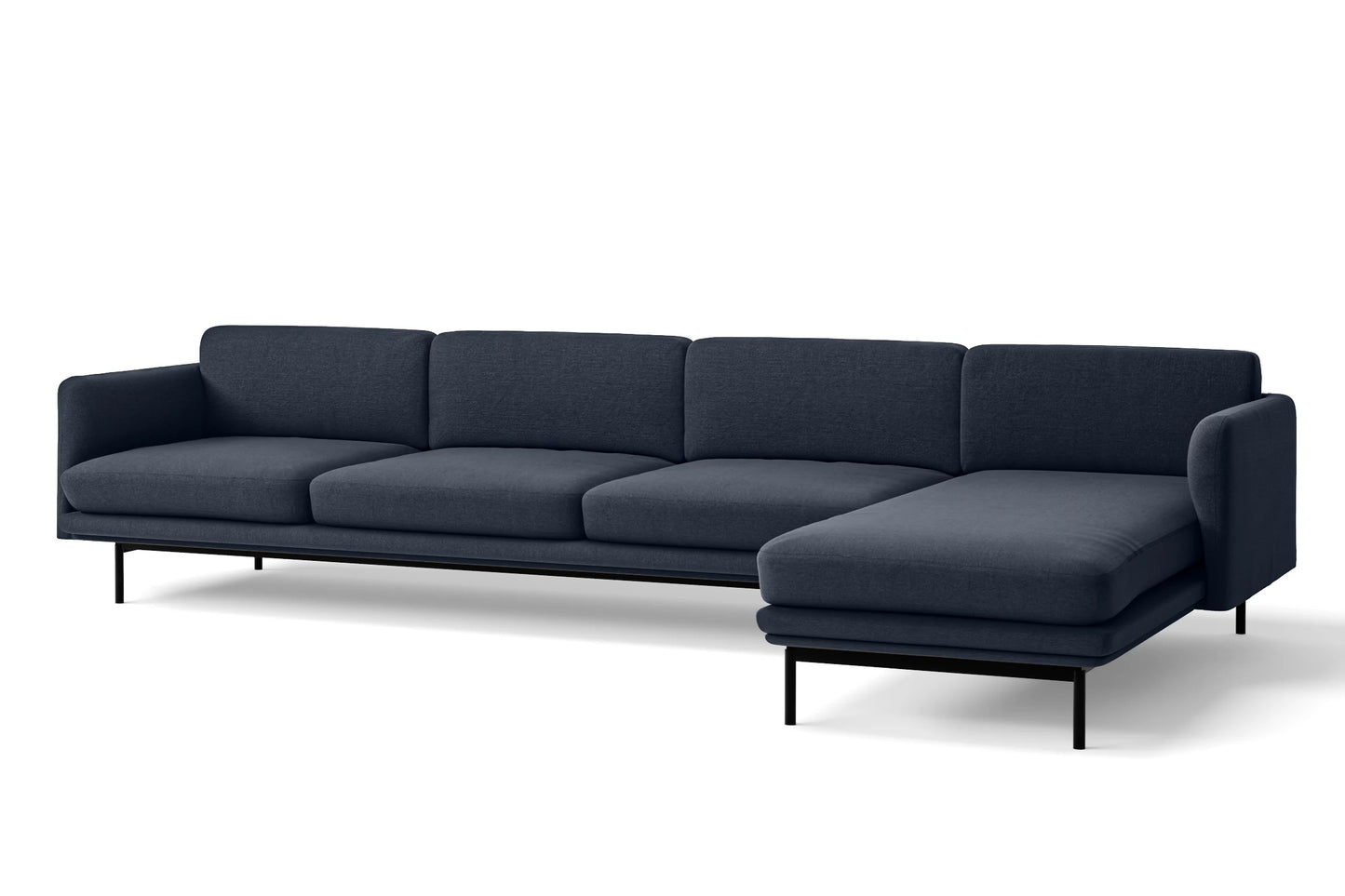 Ancona 4 Seater Right Hand Facing Chaise Lounge Corner Sofa Dark Blue Linen Fabric