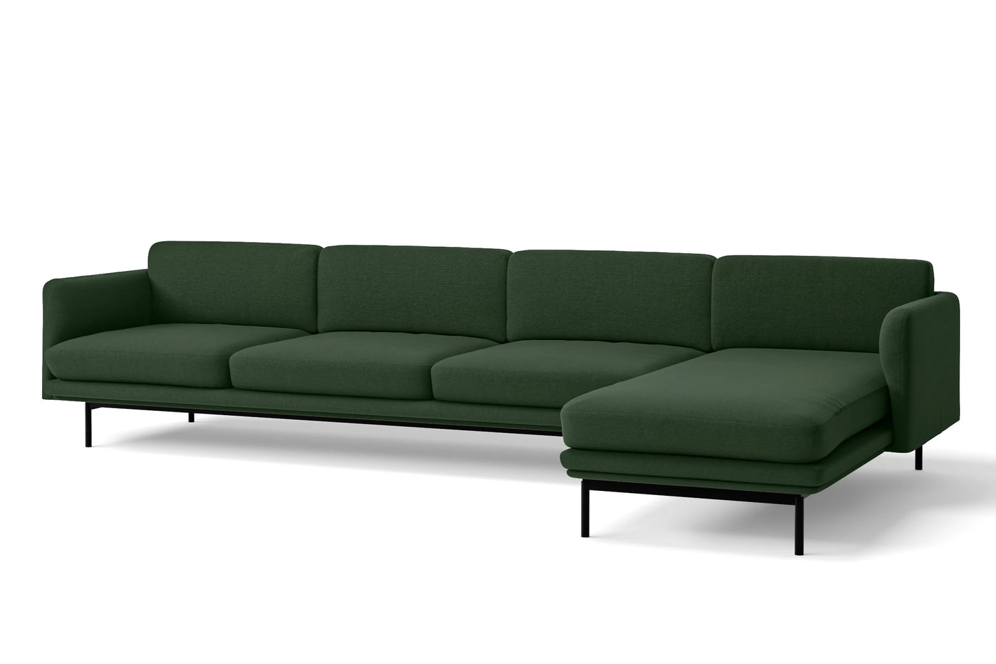 Ancona 4 Seater Right Hand Facing Chaise Lounge Corner Sofa Forest Green Linen Fabric