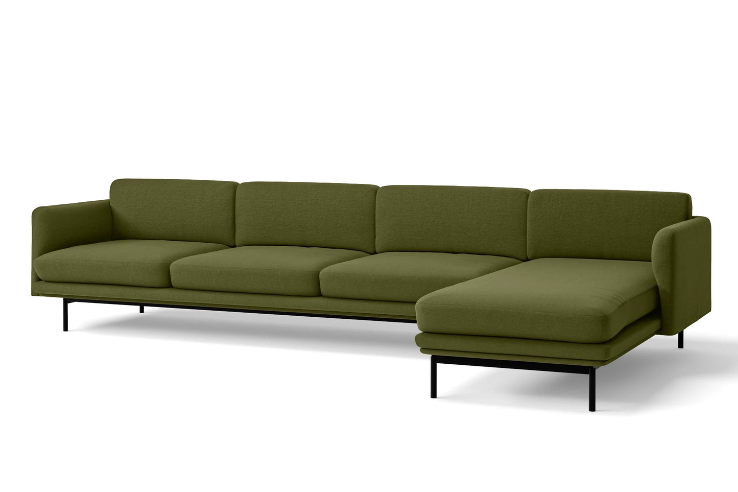 Ancona 4 Seater Right Hand Facing Chaise Lounge Corner Sofa Olive Linen Fabric