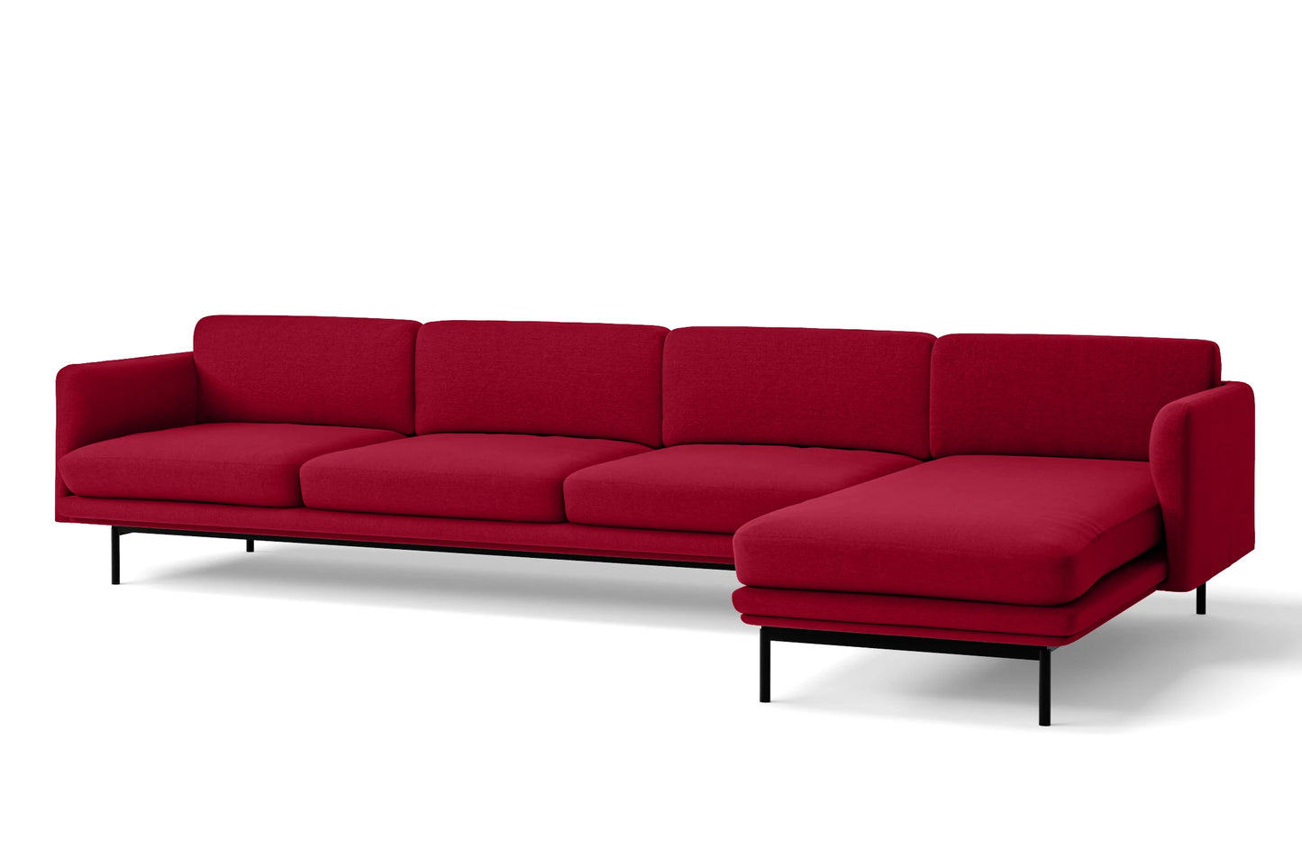 Ancona 4 Seater Right Hand Facing Chaise Lounge Corner Sofa Red Linen Fabric