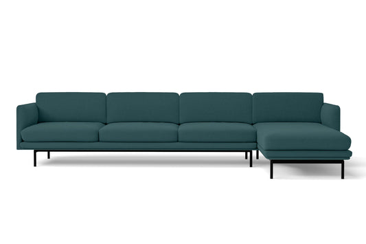 Ancona 4 Seater Right Hand Facing Chaise Lounge Corner Sofa Teal Linen Fabric