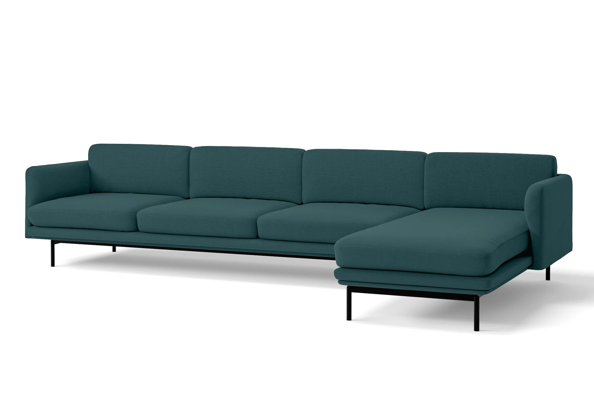 Ancona 4 Seater Right Hand Facing Chaise Lounge Corner Sofa Teal Linen Fabric