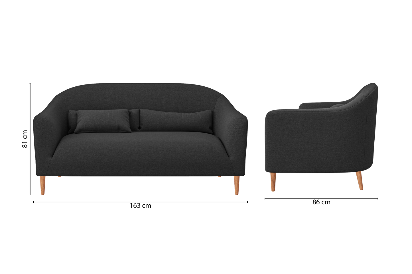 Andria 2 Seater Sofa Black Linen Fabric