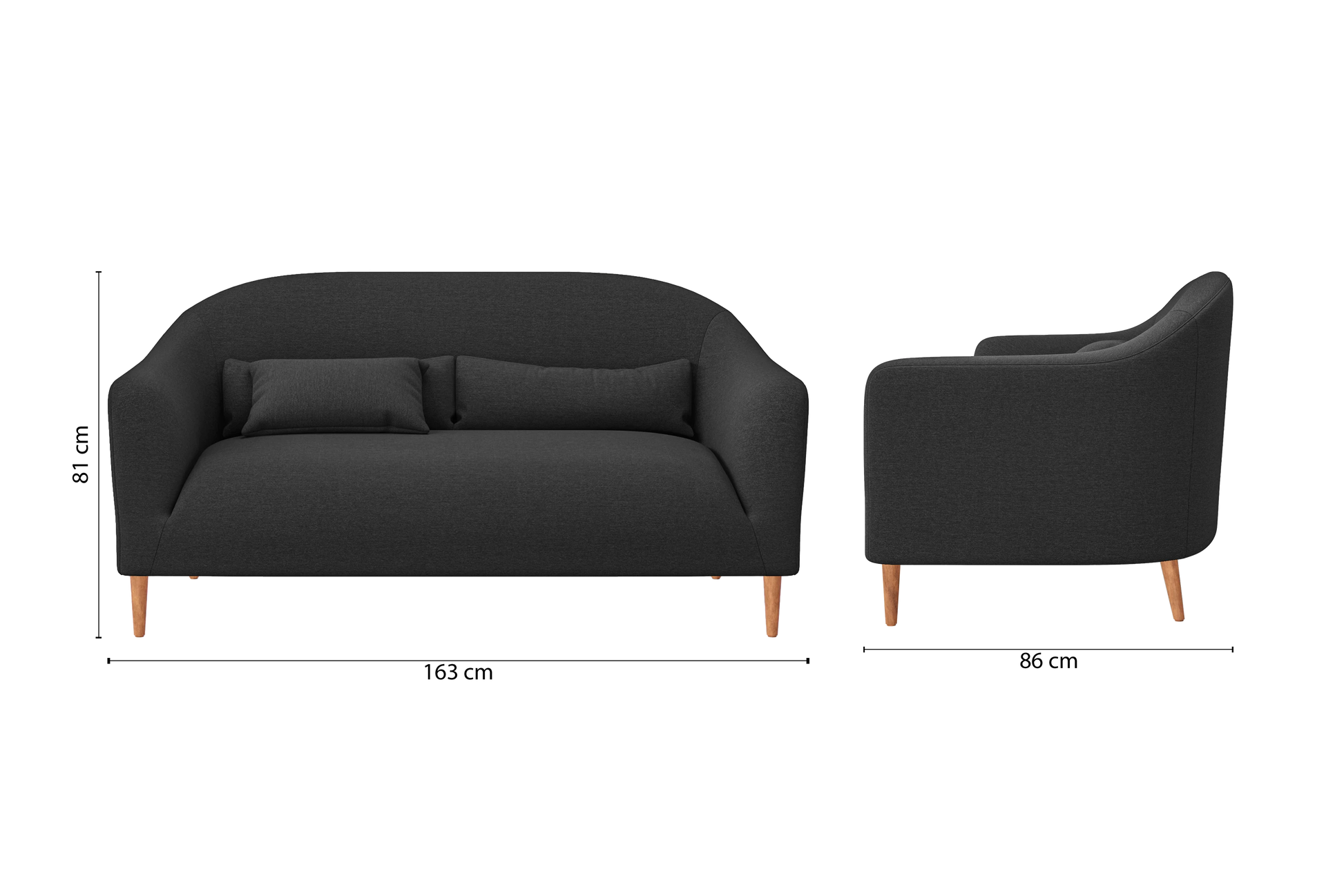 Andria 2 Seater Sofa Black Linen Fabric