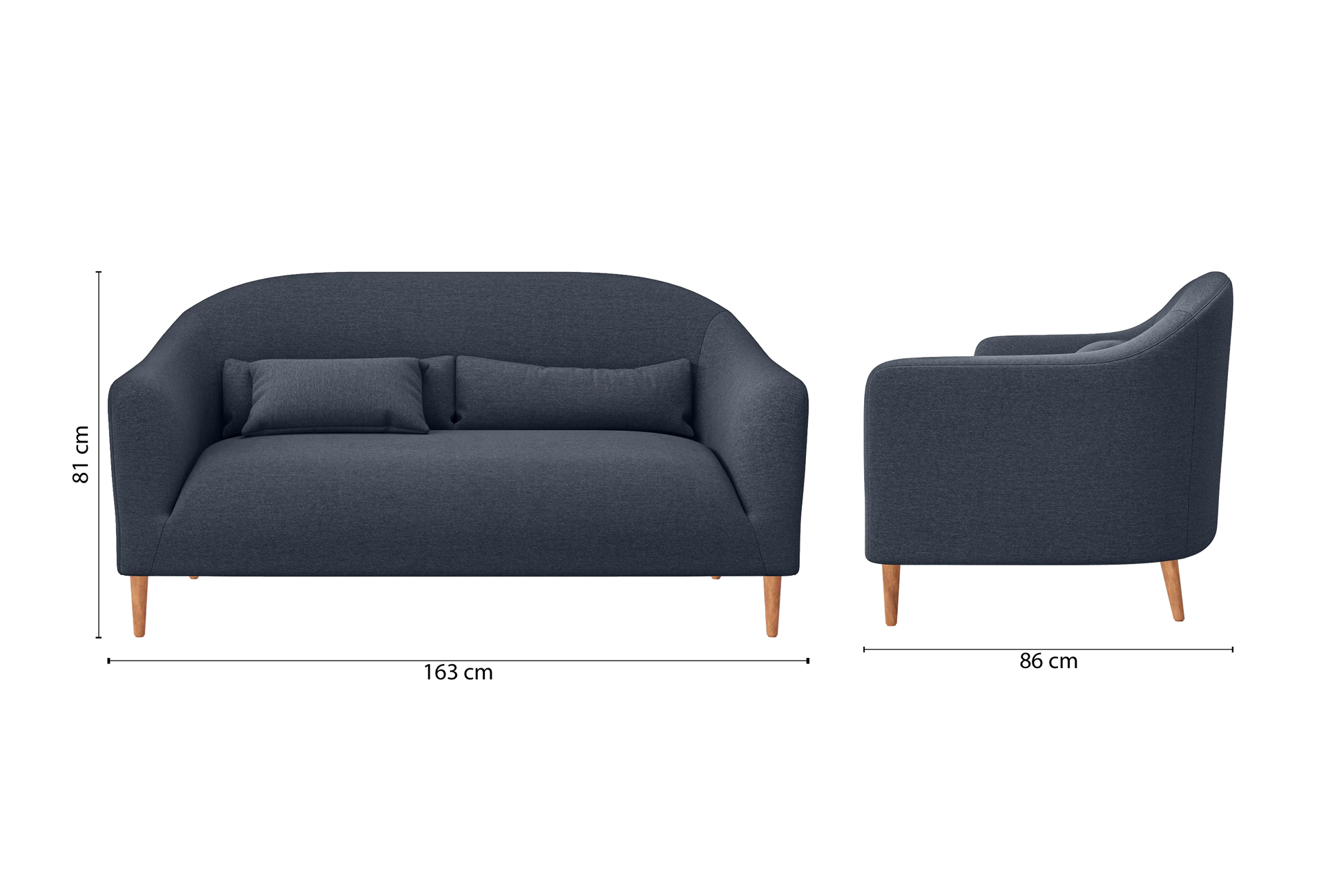 Andria 2 Seater Sofa Dark Blue Linen Fabric