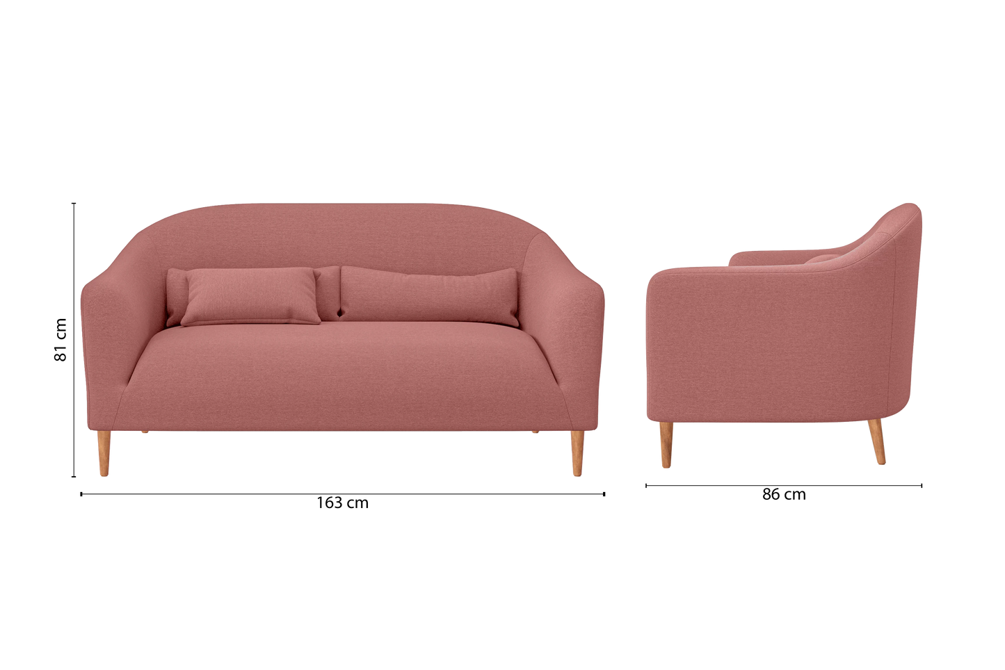 Andria 2 Seater Sofa Rose Pink Linen Fabric