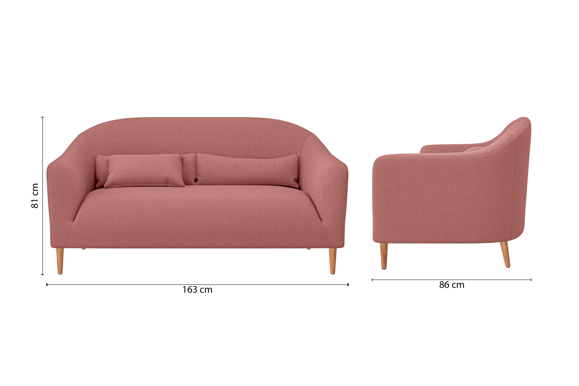 Andria 2 Seater Sofa Rose Pink Linen Fabric