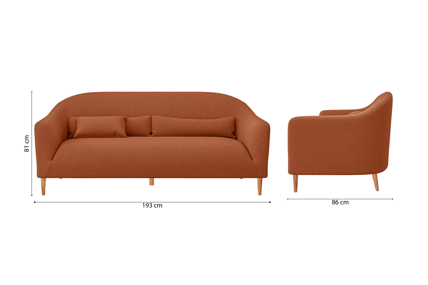 Andria 3 Seater Sofa Orange Linen Fabric