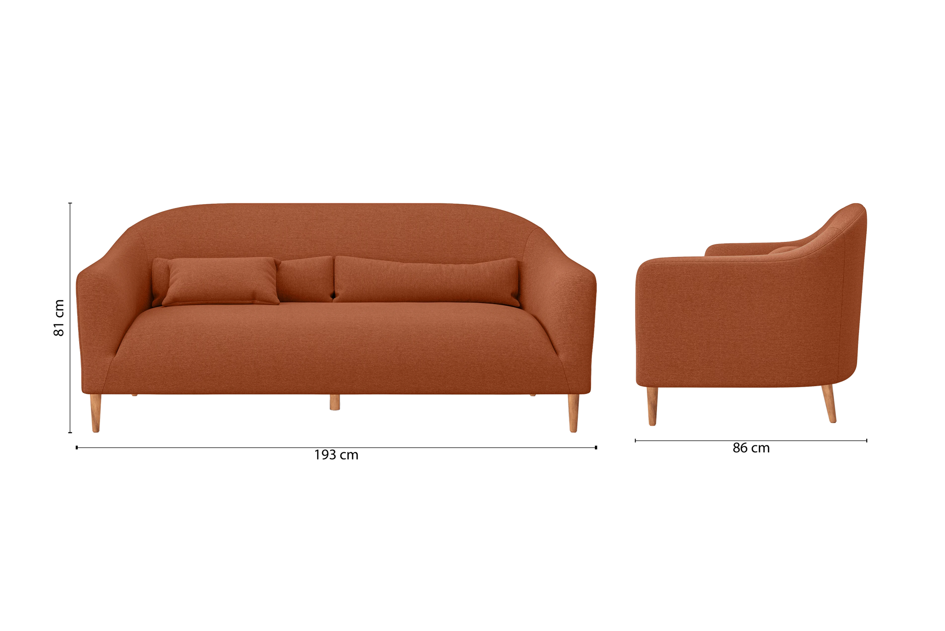 Andria 3 Seater Sofa Orange Linen Fabric