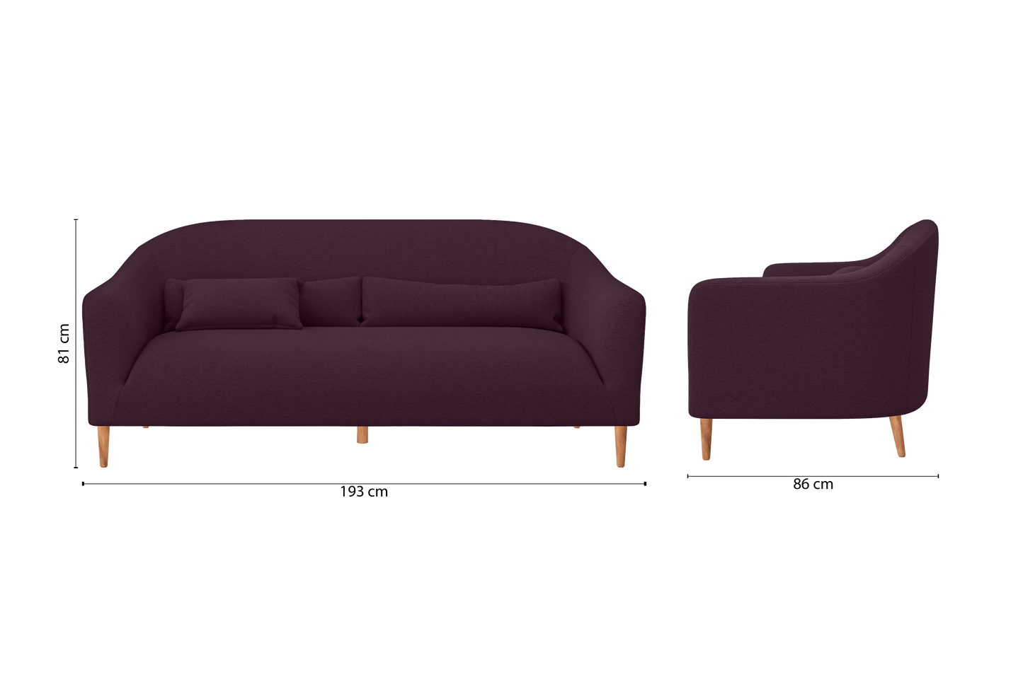 Andria 3 Seater Sofa Purple Linen Fabric