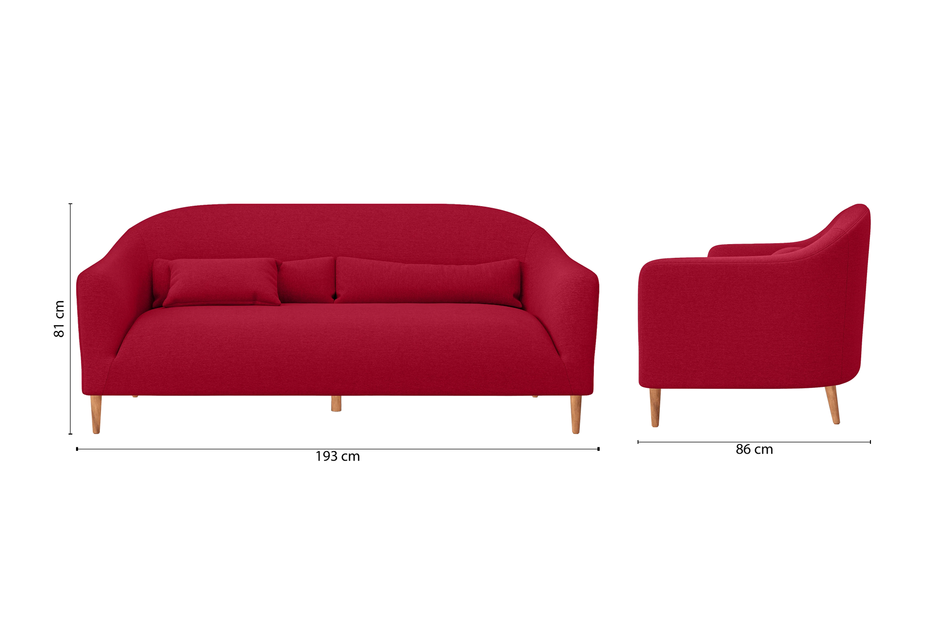 Andria 3 Seater Sofa Red Linen Fabric