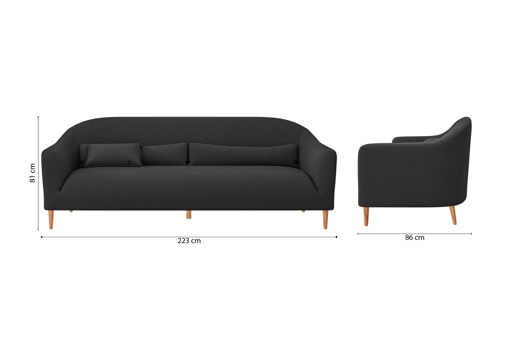 Andria 4 Seater Sofa Black Linen Fabric