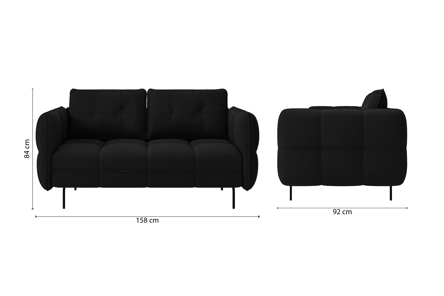 Anzio 2 Seater Sofa Black Linen Fabric