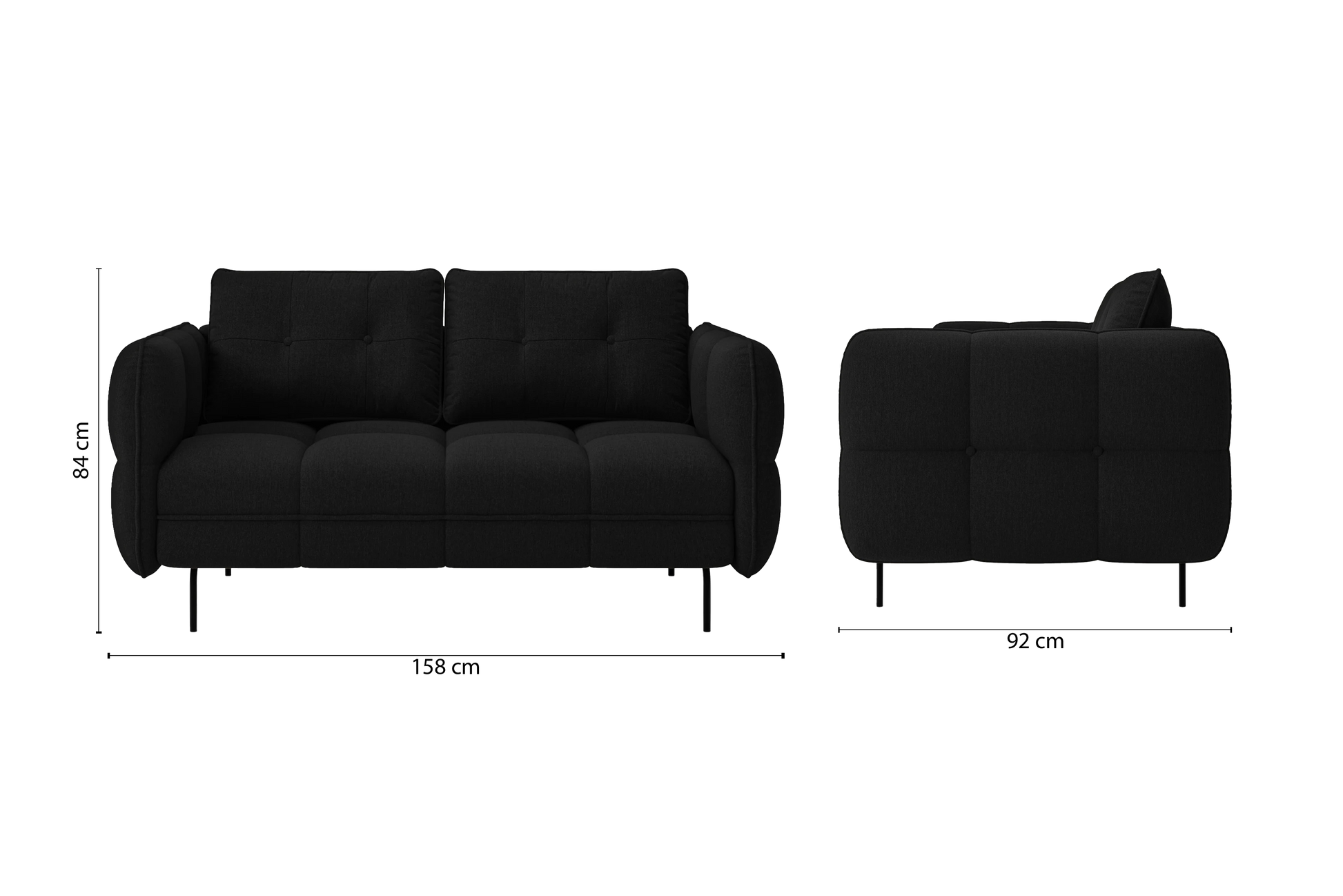 Anzio 2 Seater Sofa Black Linen Fabric