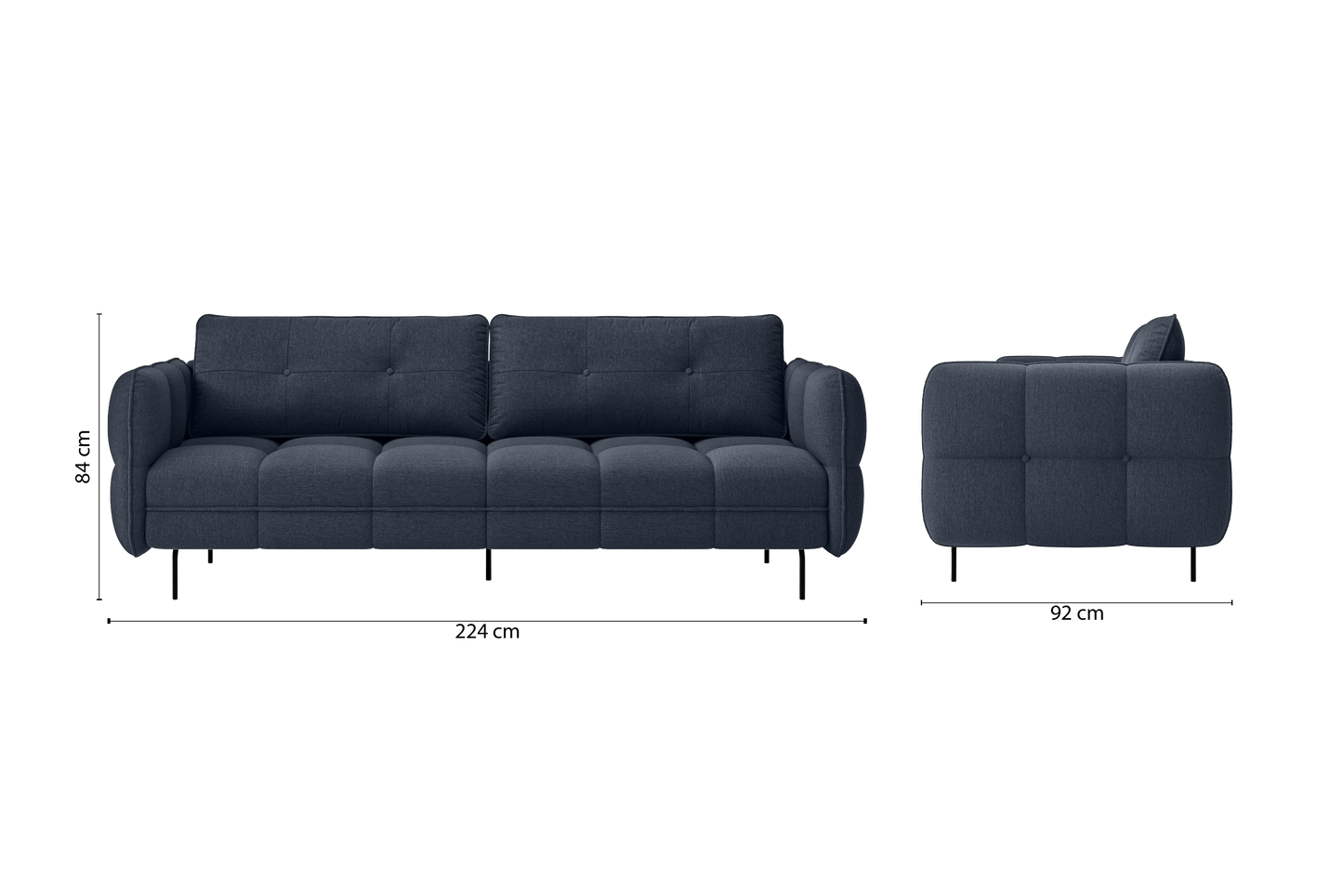 Anzio 3 Seater Sofa Dark Blue Linen Fabric