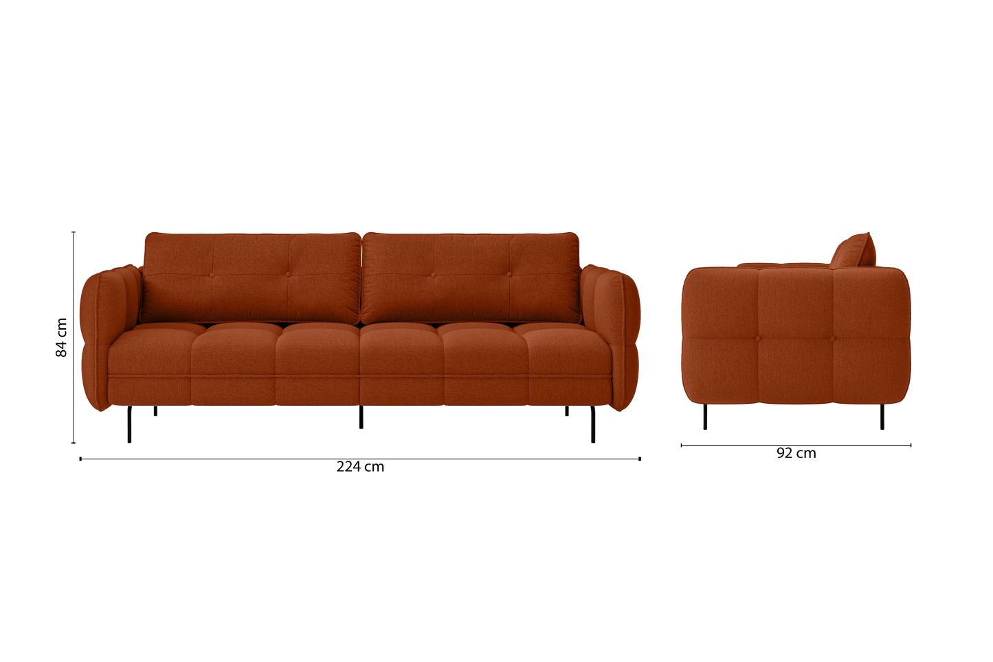 Anzio 3 Seater Sofa Orange Linen Fabric