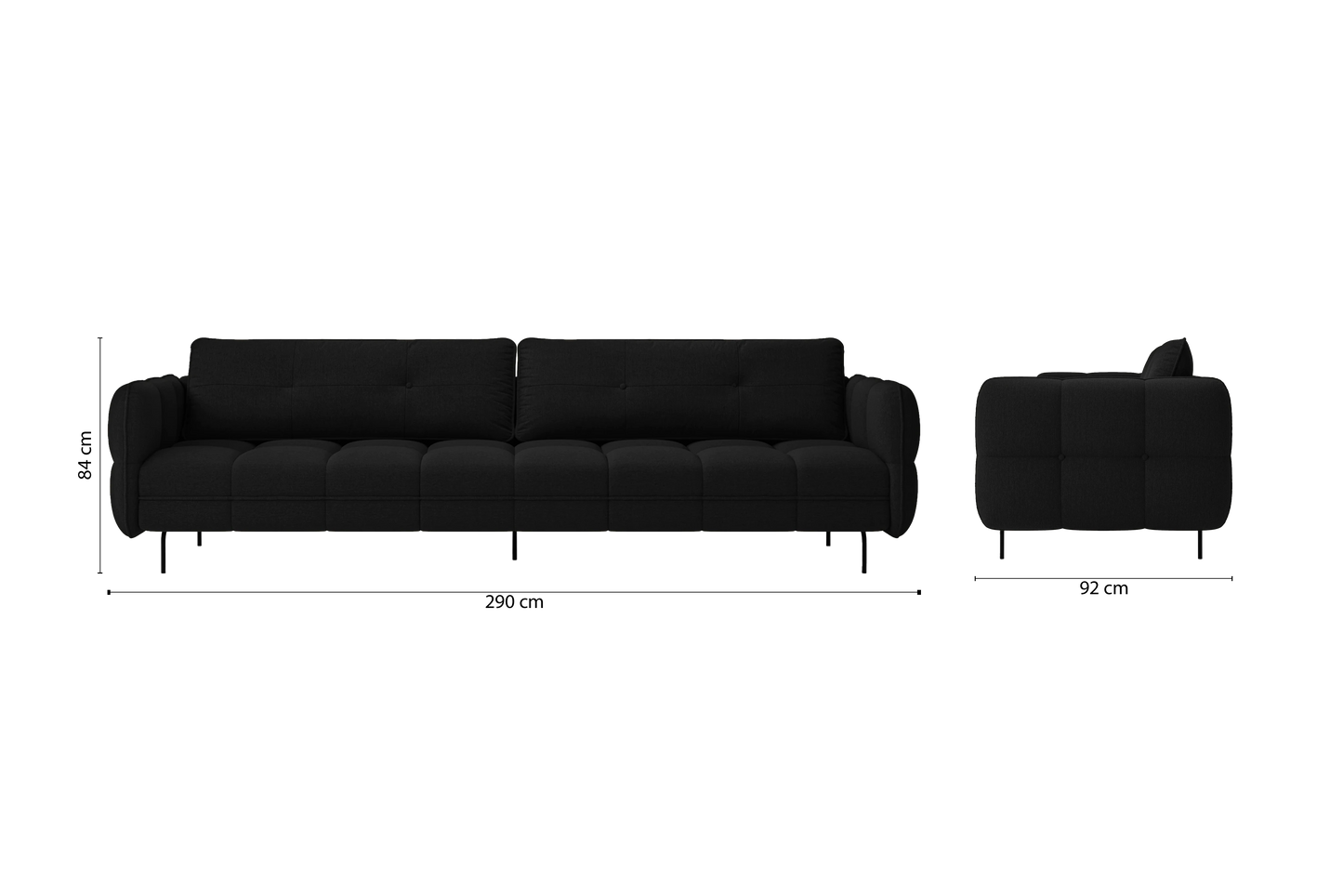 Anzio 4 Seater Sofa Black Linen Fabric