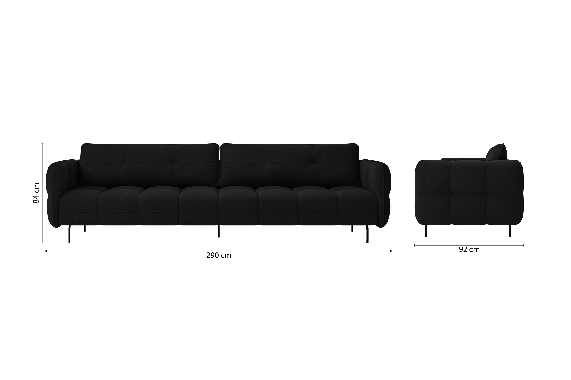 Anzio 4 Seater Sofa Black Linen Fabric