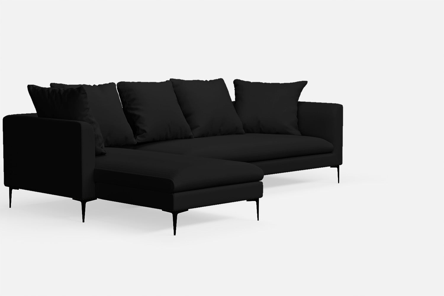 Aprilia 3 Seater Left Hand Facing Chaise Lounge Corner Sofa Black Leather