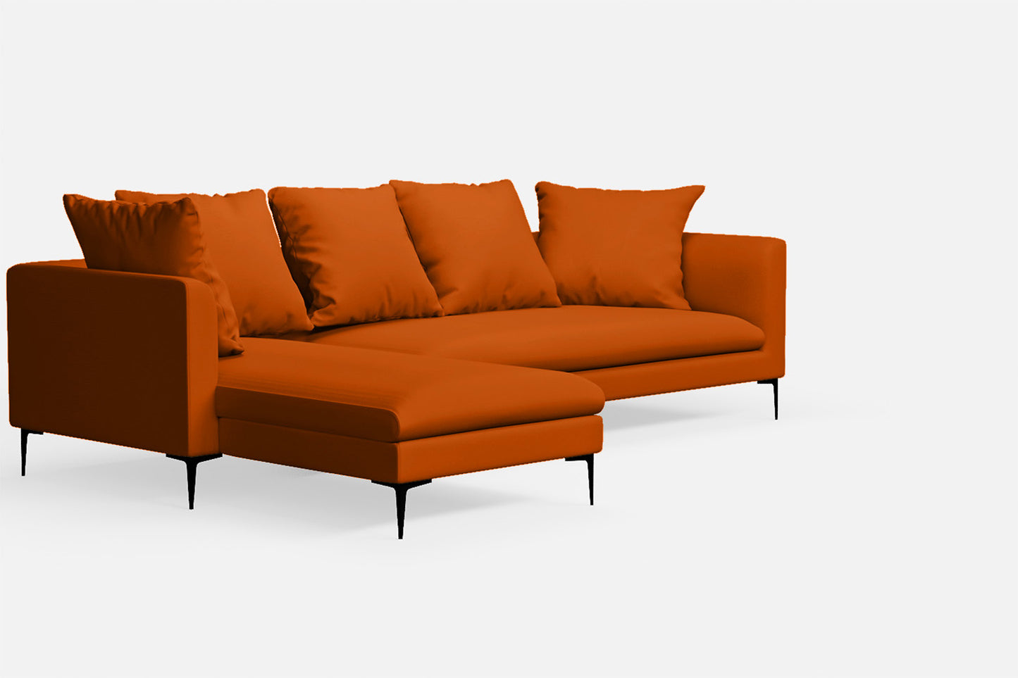 Aprilia 3 Seater Left Hand Facing Chaise Lounge Corner Sofa Orange Leather