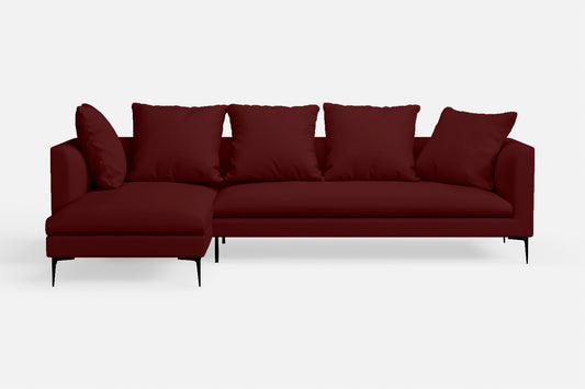 Aprilia 3 Seater Left Hand Facing Chaise Lounge Corner Sofa Red Leather