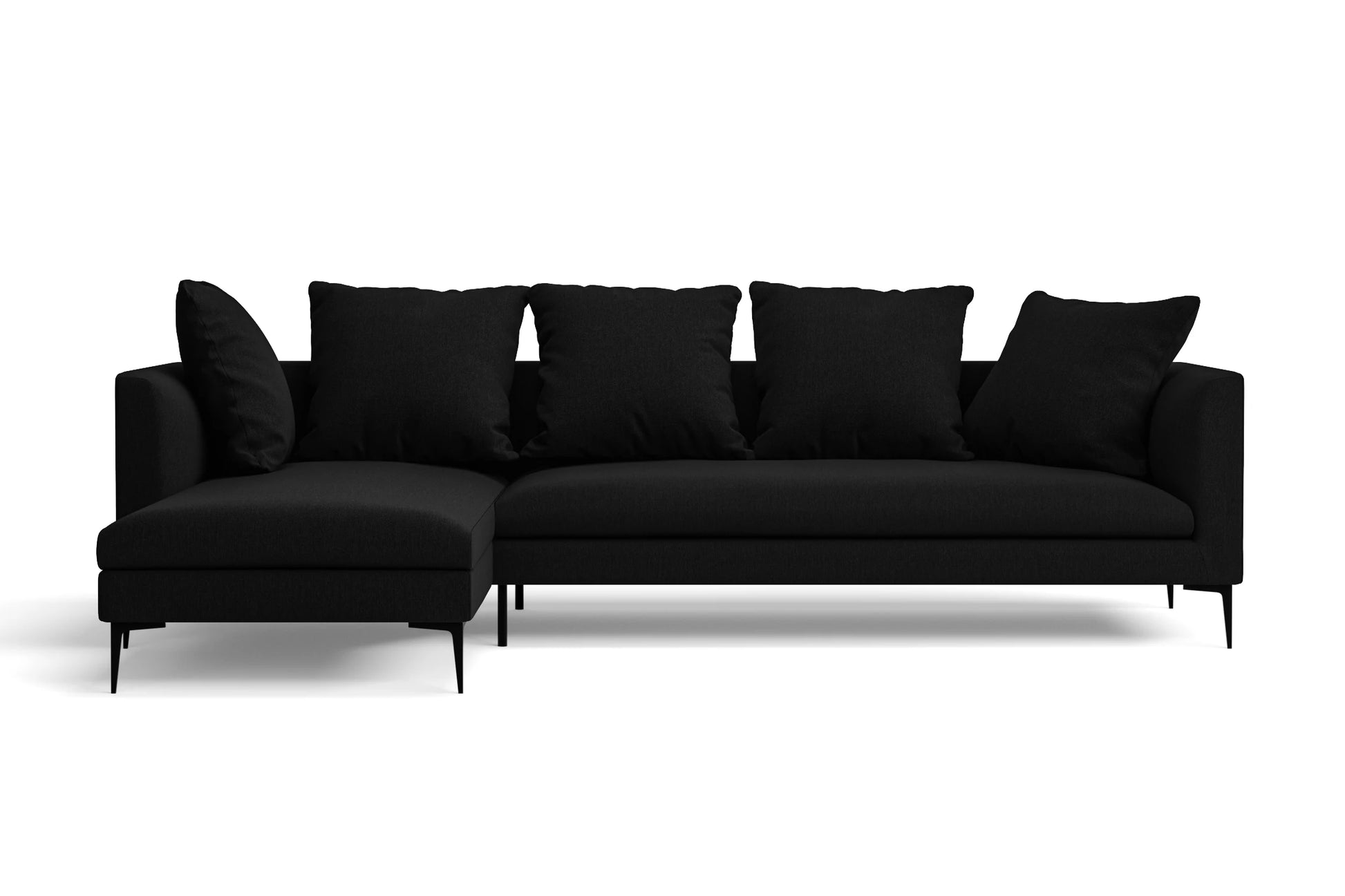 Aprilia 3 Seater Left Hand Facing Chaise Lounge Corner Sofa Black Linen Fabric