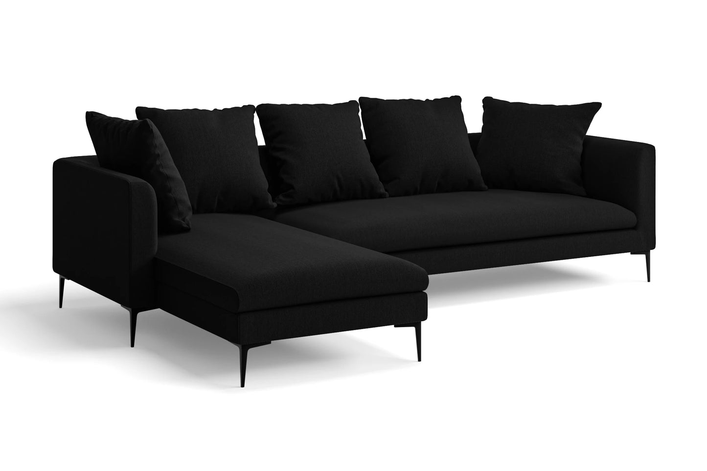 Aprilia 3 Seater Left Hand Facing Chaise Lounge Corner Sofa Black Linen Fabric