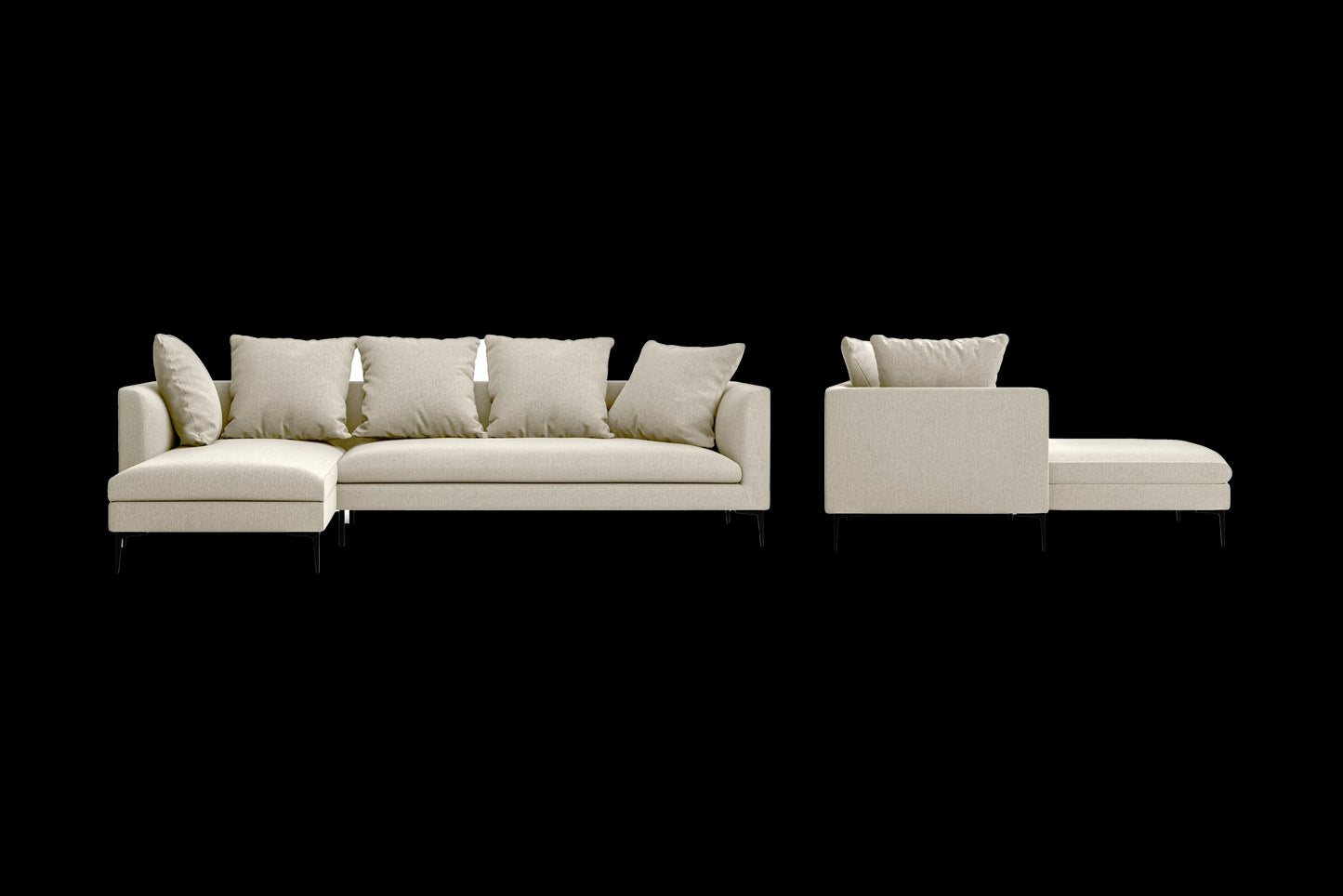 Aprilia 3 Seater Left Hand Facing Chaise Lounge Corner Sofa Cream Linen Fabric