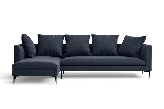 Aprilia 3 Seater Left Hand Facing Chaise Lounge Corner Sofa Dark Blue Linen Fabric