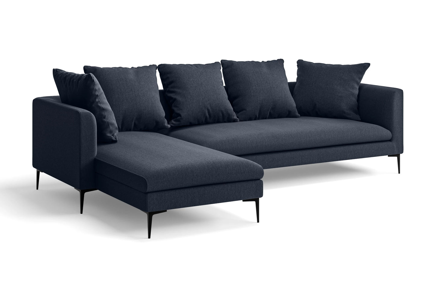 Aprilia 3 Seater Left Hand Facing Chaise Lounge Corner Sofa Dark Blue Linen Fabric