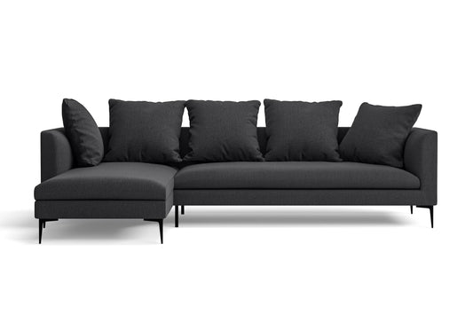 Aprilia 3 Seater Left Hand Facing Chaise Lounge Corner Sofa Dark Grey Linen Fabric