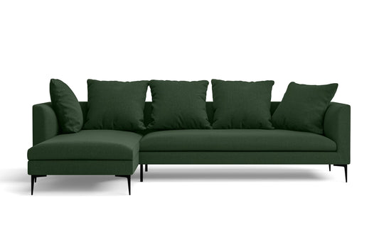 Aprilia 3 Seater Left Hand Facing Chaise Lounge Corner Sofa Forest Green Linen Fabric