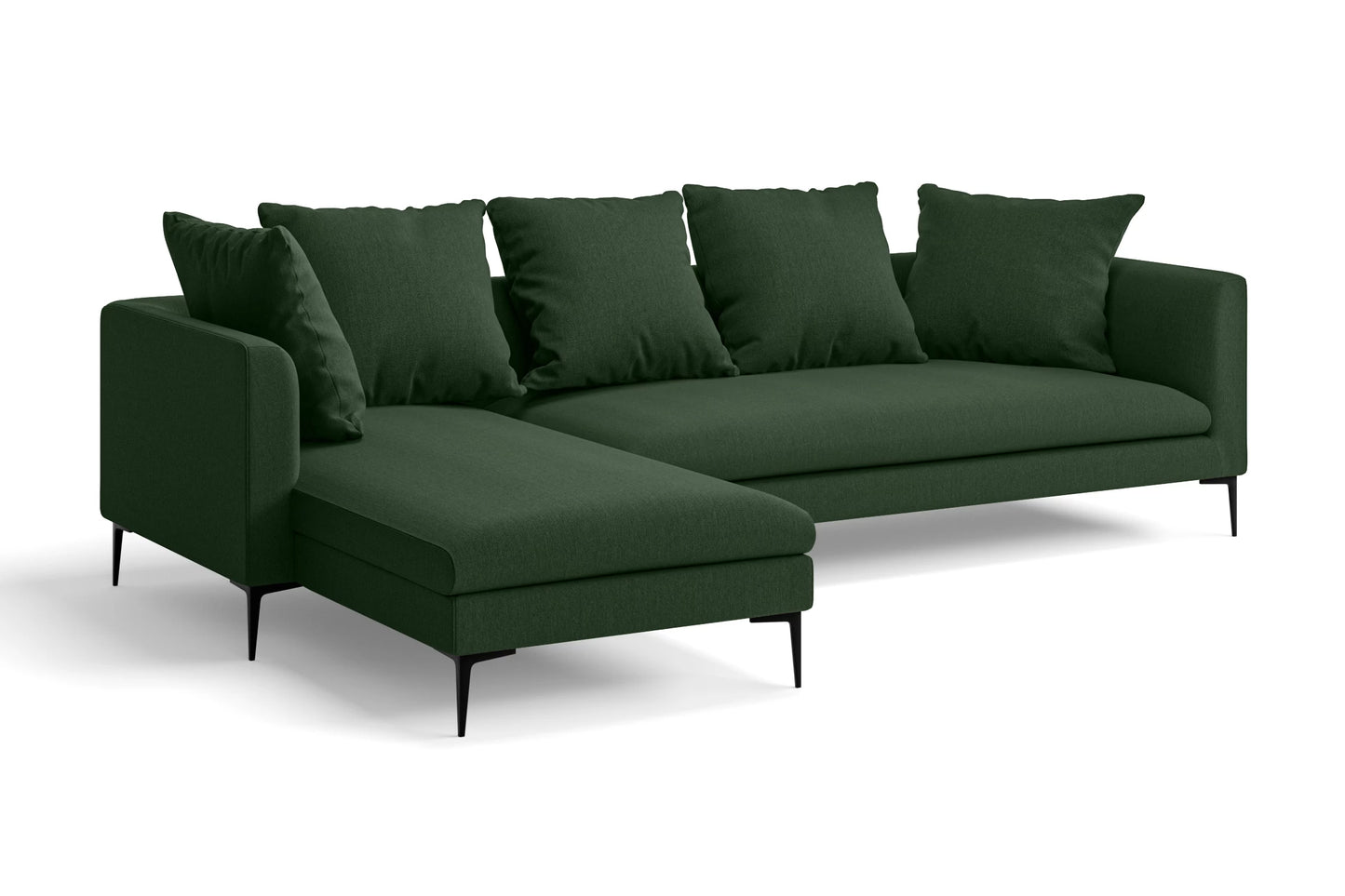 Aprilia 3 Seater Left Hand Facing Chaise Lounge Corner Sofa Forest Green Linen Fabric