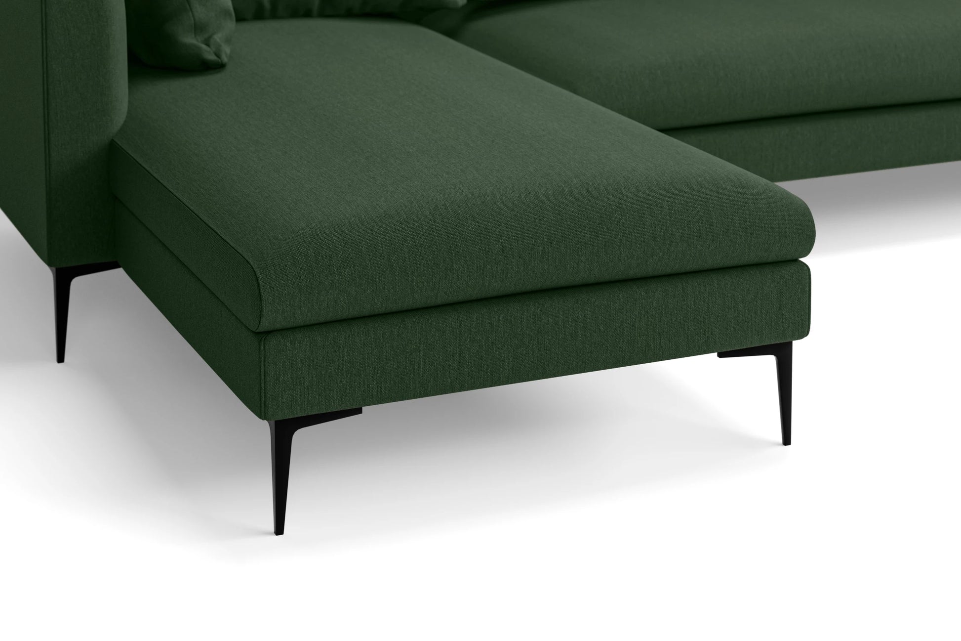 Aprilia 3 Seater Left Hand Facing Chaise Lounge Corner Sofa Forest Green Linen Fabric