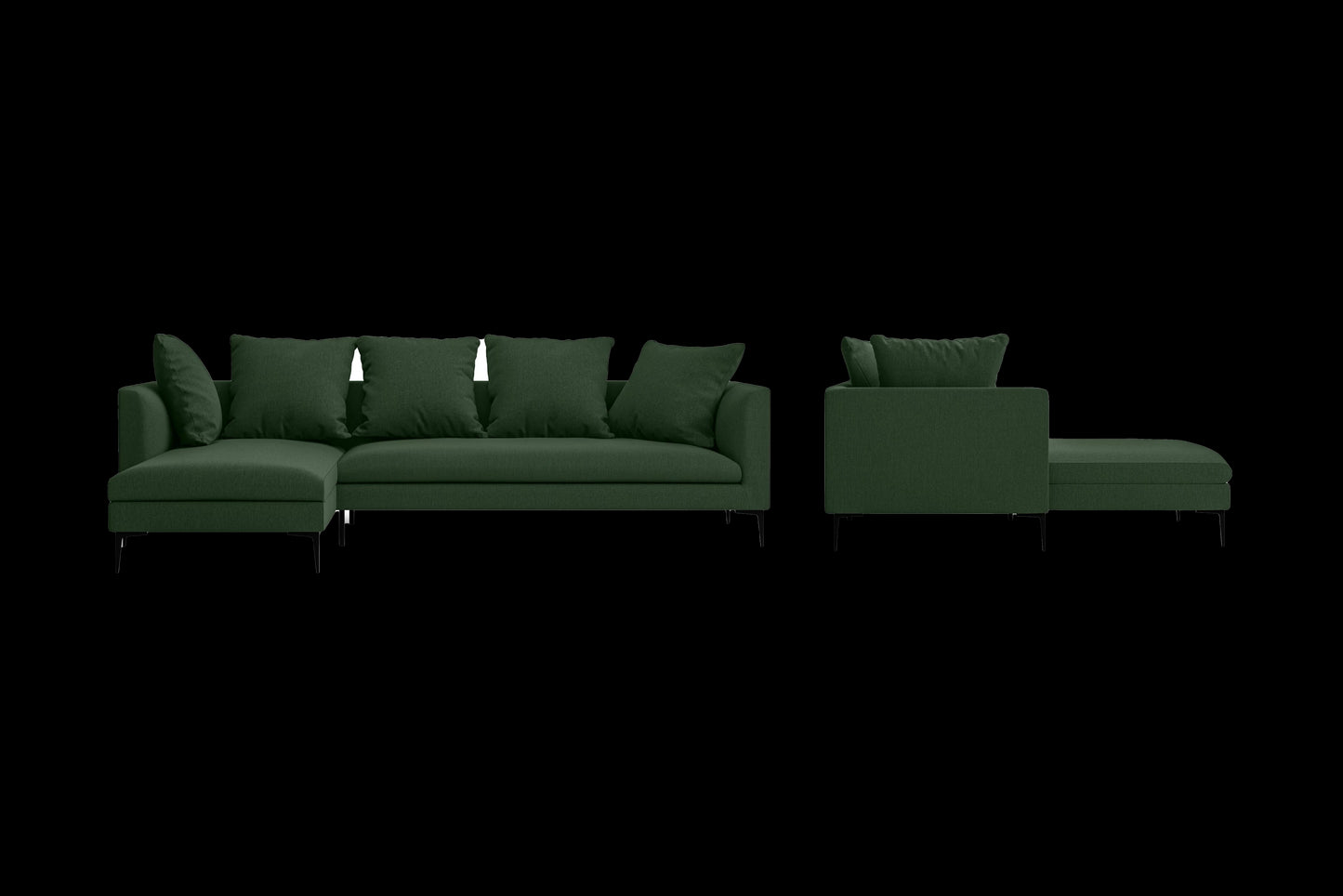 Aprilia 3 Seater Left Hand Facing Chaise Lounge Corner Sofa Forest Green Linen Fabric