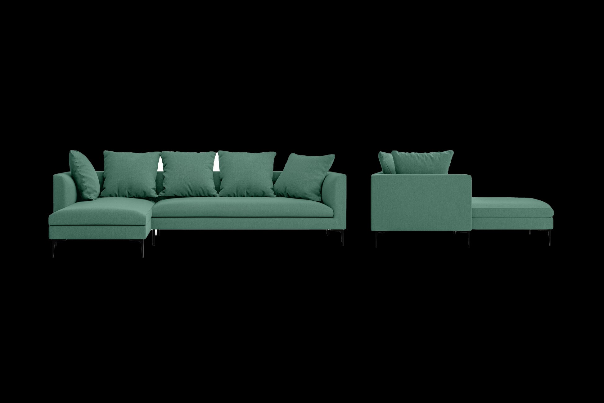 Aprilia 3 Seater Left Hand Facing Chaise Lounge Corner Sofa Mint Green Linen Fabric