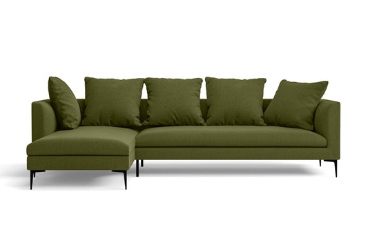 Aprilia 3 Seater Left Hand Facing Chaise Lounge Corner Sofa Olive Linen Fabric