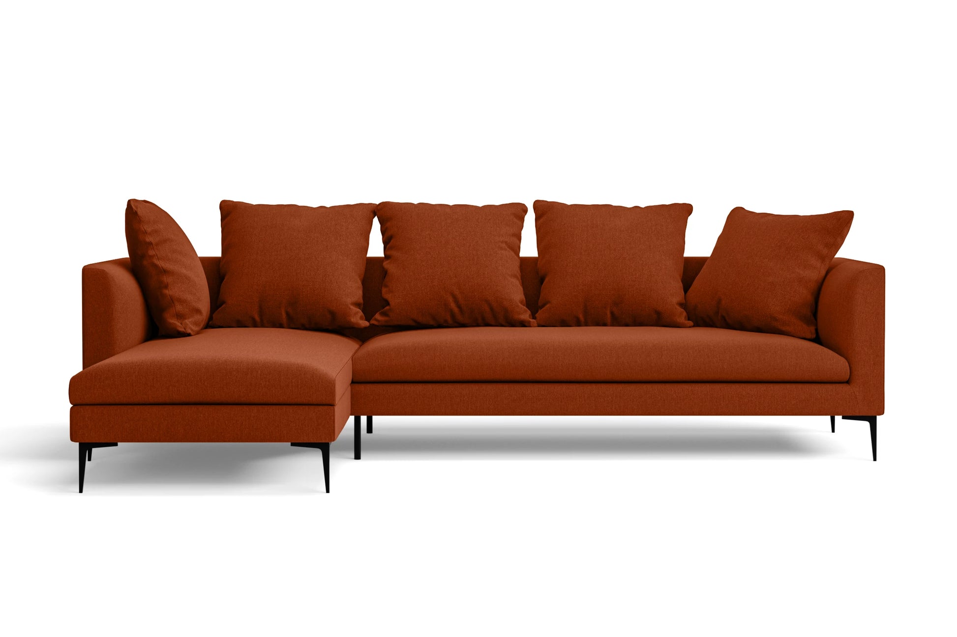 Aprilia 3 Seater Left Hand Facing Chaise Lounge Corner Sofa Orange Linen Fabric