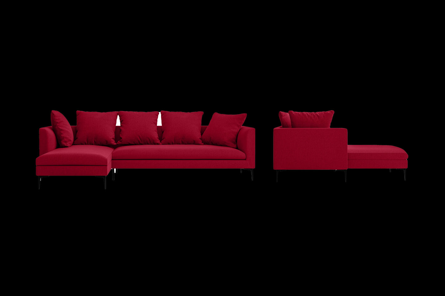 Aprilia 3 Seater Left Hand Facing Chaise Lounge Corner Sofa Red Linen Fabric