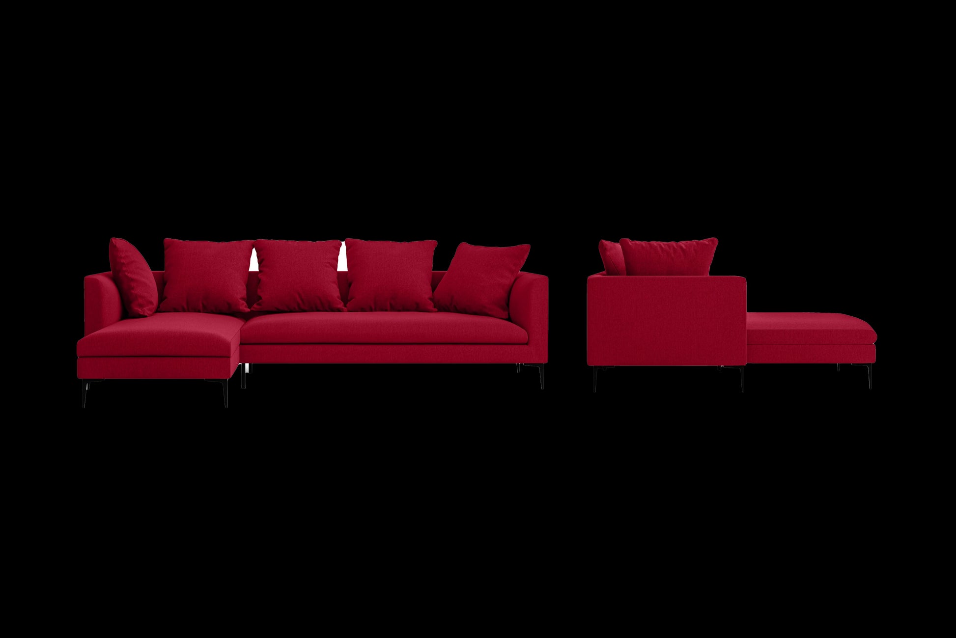 Aprilia 3 Seater Left Hand Facing Chaise Lounge Corner Sofa Red Linen Fabric